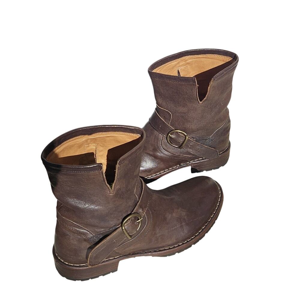Fiorentini Baker MOTO Brown Leather Zip Buckle Boot Ankle Italy Women SZ 39/9